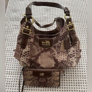 Coach Snakeskin print triple compartment bag, with matching wallet